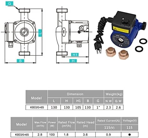Hot Water Recirculation Pump 115V 3/4 inch NPT Recirculating System Circulation Replacement Pumps for Solar Water Heater Circulating Boiler Circulator