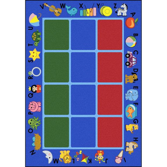 Joy Carpets Kid Essentials Alphabet Phonics 5'4" x 7'8" Area Rug in Color Blue