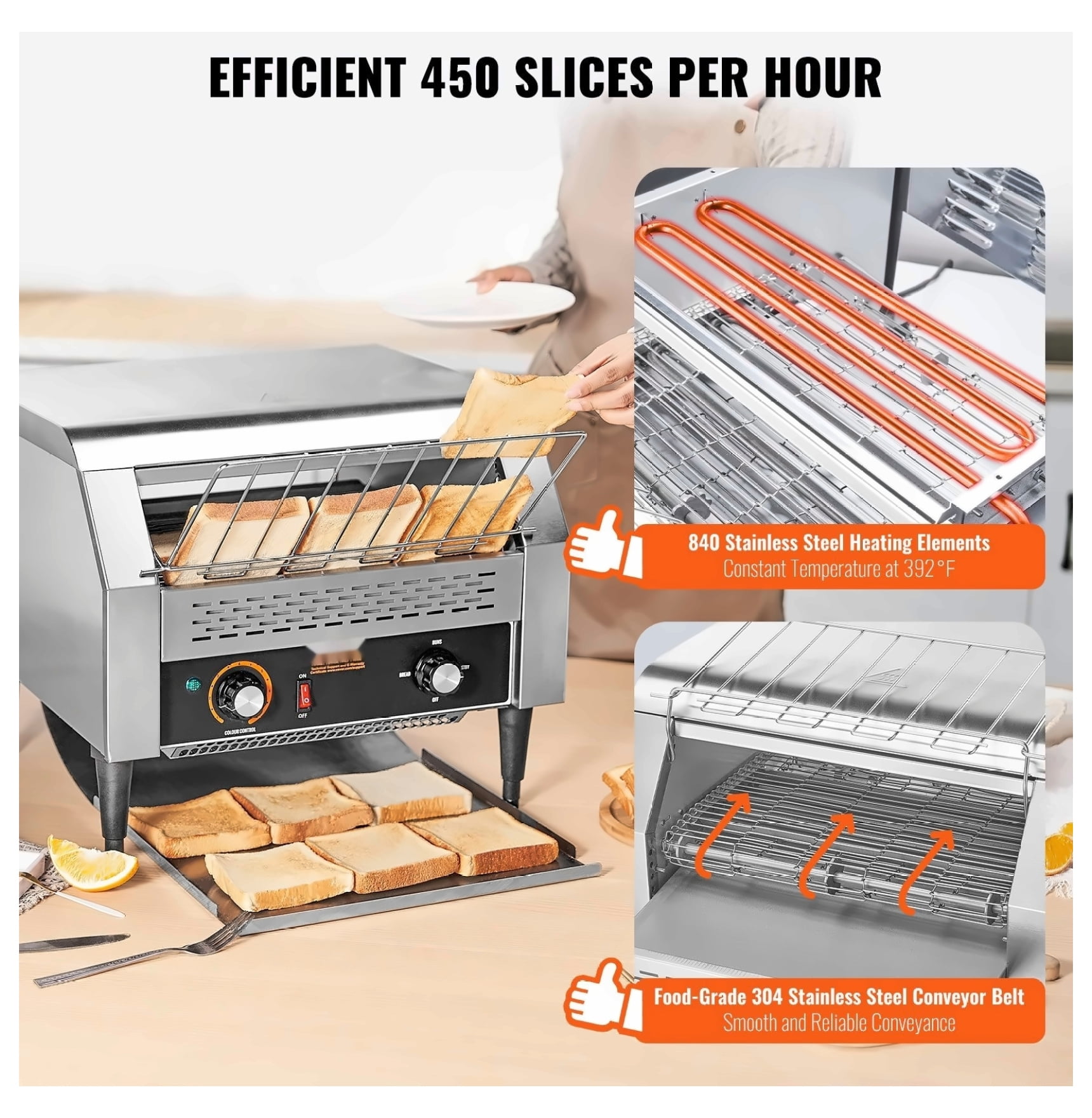 Commercial Conveyor Toaster - 450 Slices/Hour - Stainless Steel - Restaurant Toaster Oven for Toast, Bun, Bagel & Bread - Electric Heavy Duty