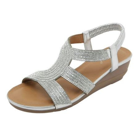 

Ladies Summer Bohemian Style Rhinestone Beach Large Size Slope Heel Sandals