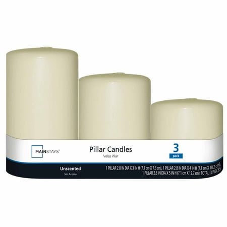- Mainstays Waterfall Pillars, Unscented Ivory, 3-Pack