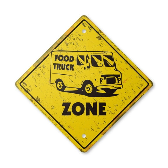 Food Truck Vintage Crossing Sign Zone Xing | Indoor/Outdoor Plastic | 12" Tall rustic gourment foodies menu recipe