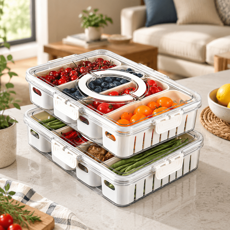 2Pack with 8 dividers Plastic Stackable Food Storage Serving Tray ...