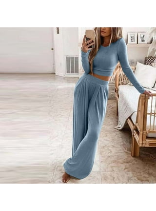 2 Piece Outfits for Women Casual Crewneck Long Sleeve Knit Sweaters and  Pants Sweatsuits Cozy Loungewear Sets