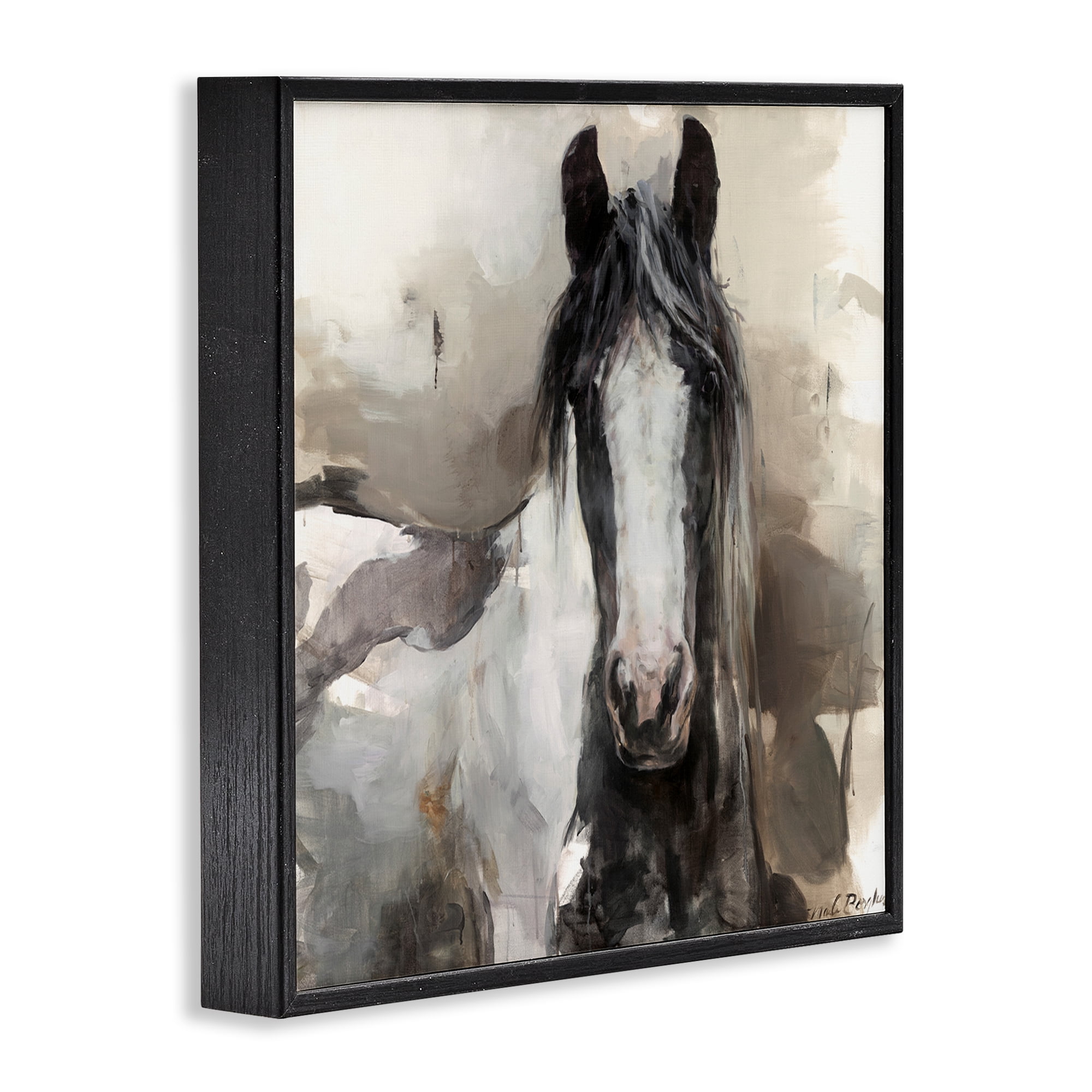 Stupell Industries Grey & Beige Horse Abstract Animals & Insects Painting Black Framed Art Print Wall Art, 12 x 12