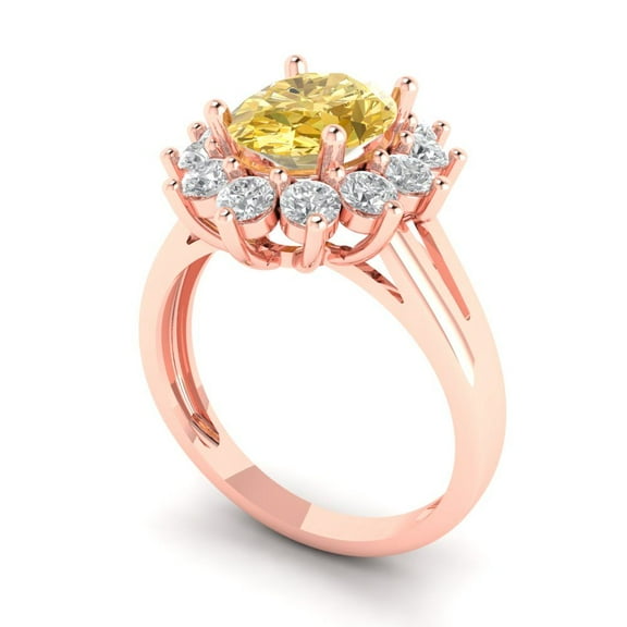 2.72 ct Oval Cut Yellow Moissanite Halo Engagement Ring for Women in 14K Rose Gold