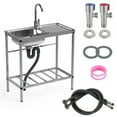 thumbnail image 5 of SUSUchens Stainless Steel Utility Sink Set, Freestanding Single Bowl Kitchen Sink, Outdoor Sink Station with Hose Hook Up, Hot & Cold Faucet, Storage Shelves _Silvery, 5 of 13