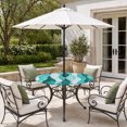 thumbnail image 4 of Round Outdoor Tablecloth with Umbrella Hole and Zipper, Turquoise Stripes Fitted Table Cover with Elastic Edge for 45-54 Inch, Vintage Farmhouse Ripple Texture Art Waterproof Patio Tablecoths, 4 of 9
