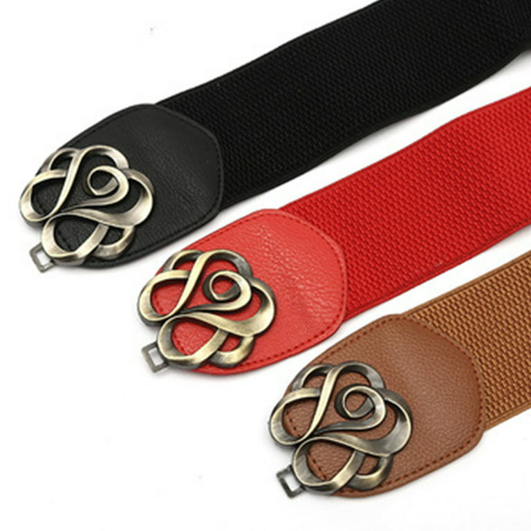 Eurzom 4 Pieces Dress Belts for Women Wide Elastic Stretch Belt Ladies  Belts for Dresses Vintage Stretchy Waistband Retro Buckle Cinch Belt, Red