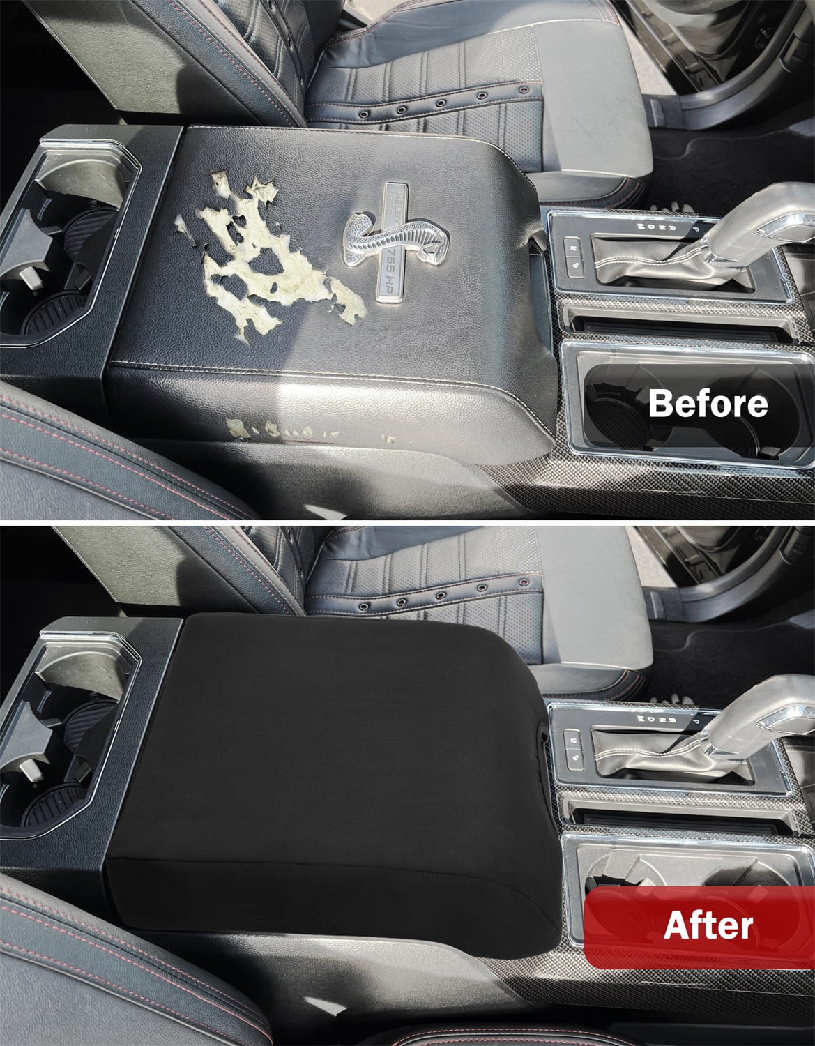 KBH Center Console Cover for Ford F150 2015-2020, 2017-2022 F250 F350 F450, 2018-2024 Expedition Interior Accessories, Middle Console Lid Armrest Cover Protector, Washable Fabric Black