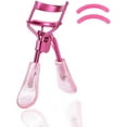 thumbnail image 1 of Rizador de pestañas de color rosa con 2 almohadillas de silicona de repuesto y mango con purpurina, herramienta para rizar pestañas para mujeres y niñas (rosa), 1 of 4
