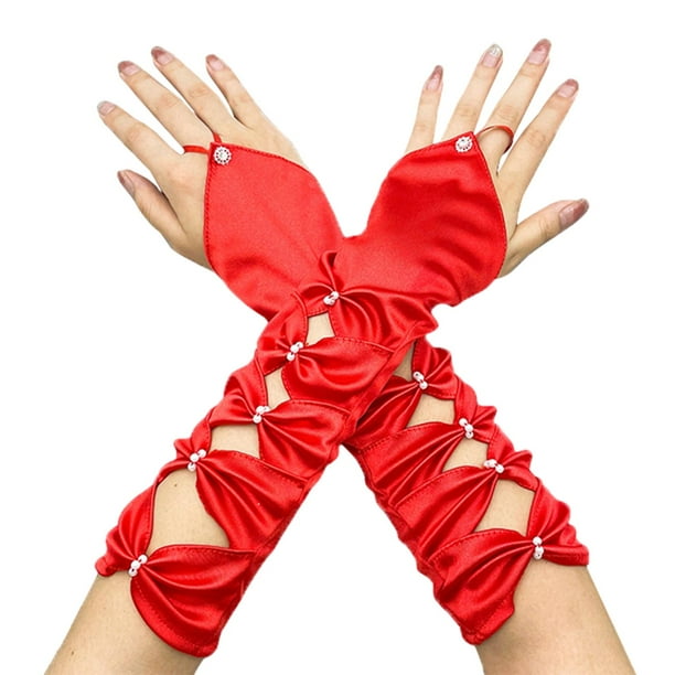 Guantes Largos de Satén Salvador para Mujer Rojo 33 cm