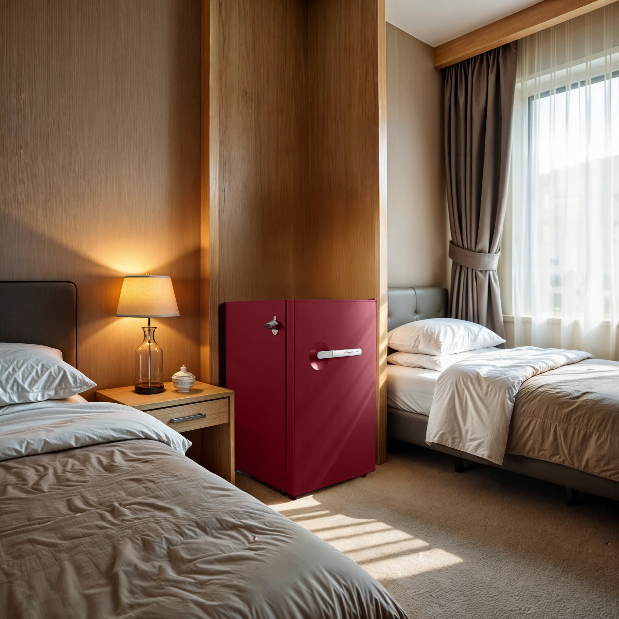 Frigidaire 4.5 Cu. ft. Compact Retro Fridge with Built-in Side Bottle Opener, Mini Fridge with Chiller Compartment, Merlot
