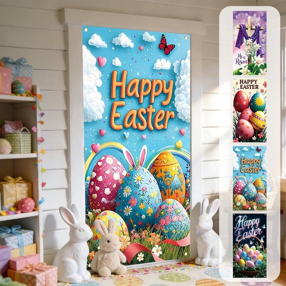 Easter Printed Door Cover & Curtain - Washable Fade-Resistant Festive Wall & Door Decoration for Holiday Parties, Vibrant Spring Accent, Easter & Year of The Horse Essential, 35.4*70.8in, C