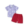 thumbnail image 2 of Musuos Toddler Boy 4th of July Outfits 6 12 18 24M 3 4Y Short Sleeve Star Print Button Down Shirt +Elastic Waist Shorts Set Summer Clothes, 2 of 9