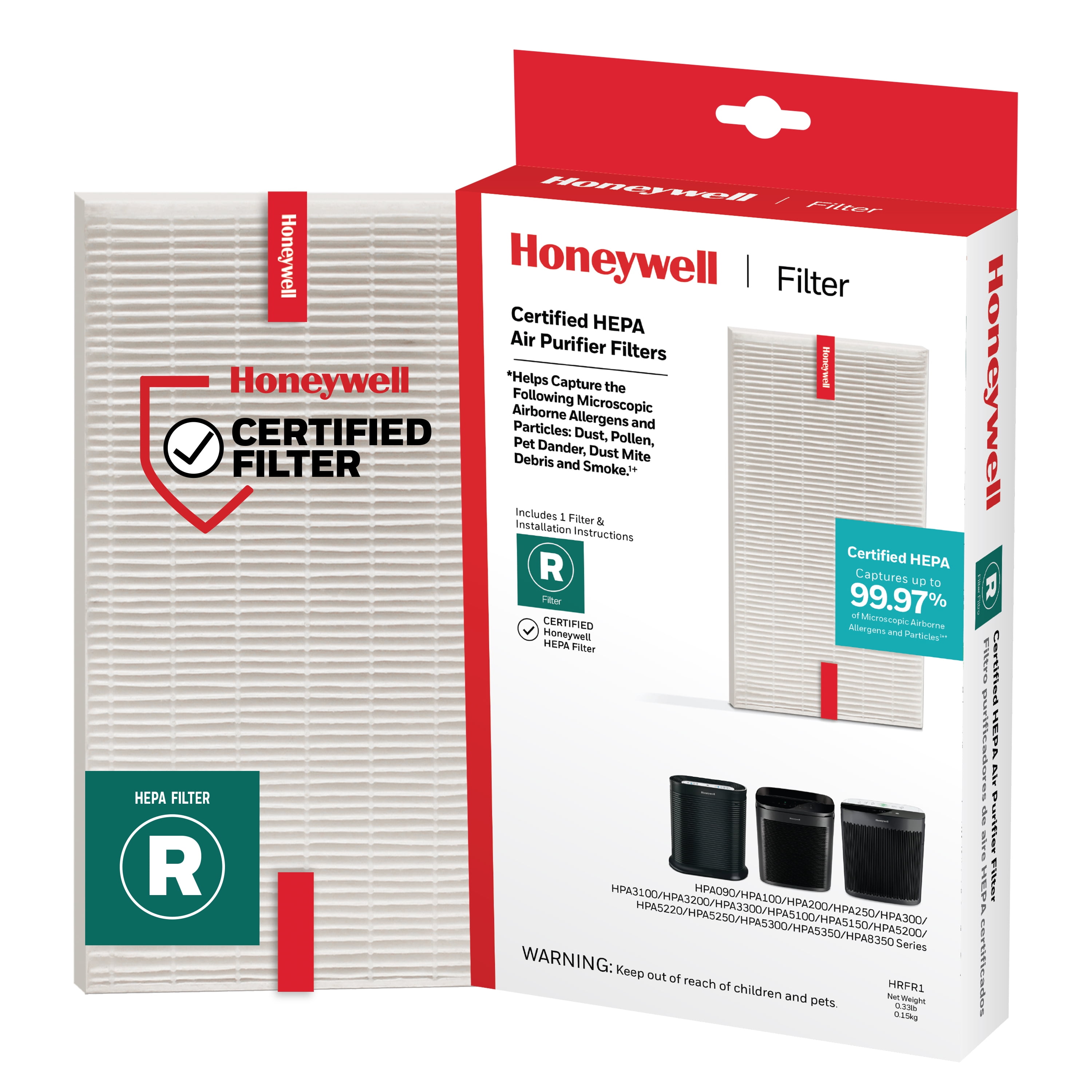 (2 pack) Honeywell Air Purifier Replacement Filter, HRF-R1, R HEPA Filter, 1 Pack