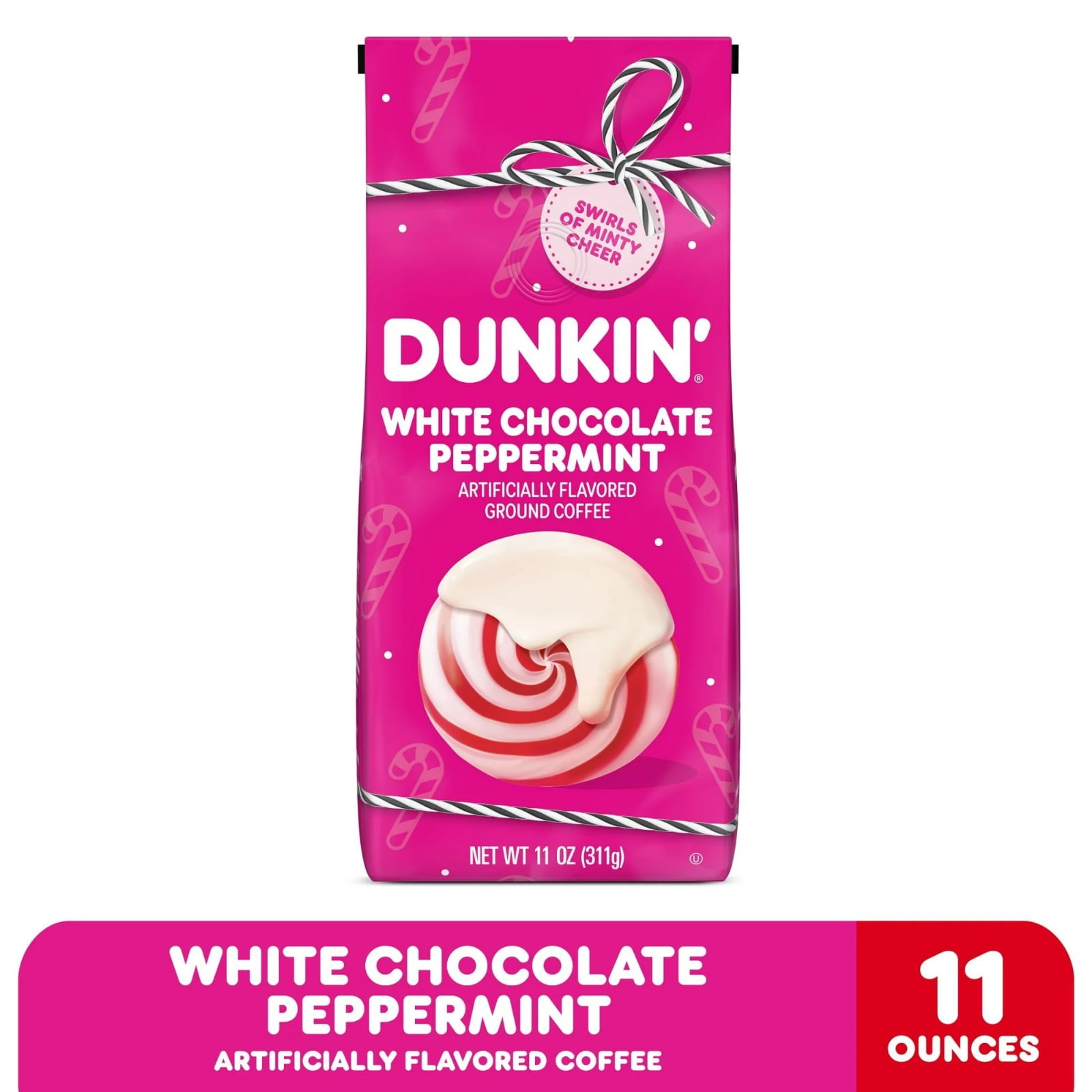 Dunkin Polar Peppermint Artificially Flavored Ground Coffee, 11 oz (2 Pack)