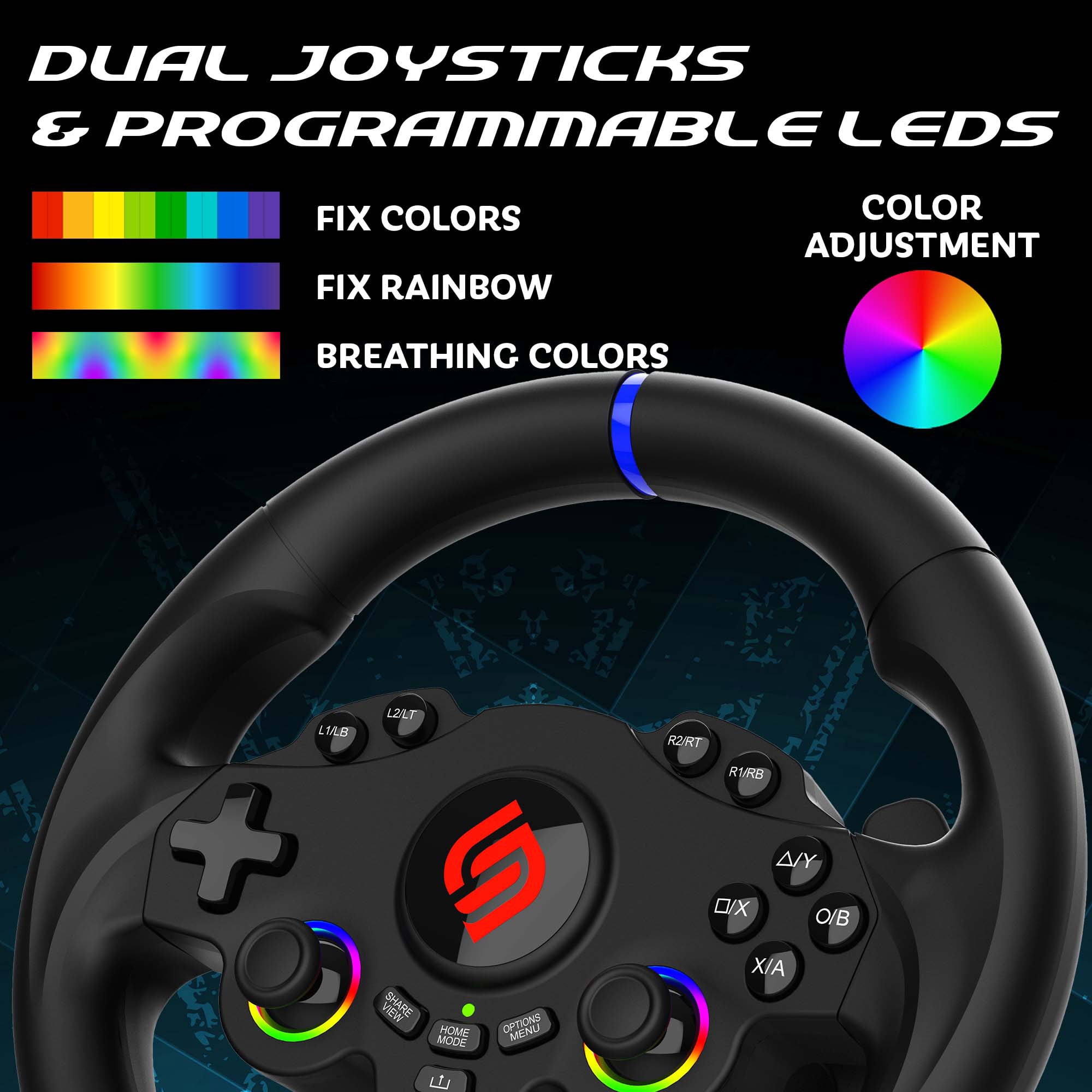 Subsonic - Superdrive 220 RS-5 Steering Wheel - PS5 Racing Wheel with Dual Joysticks, 180° Rotation, Pedals and Paddles. Compatible with PS5 and PC - Black
