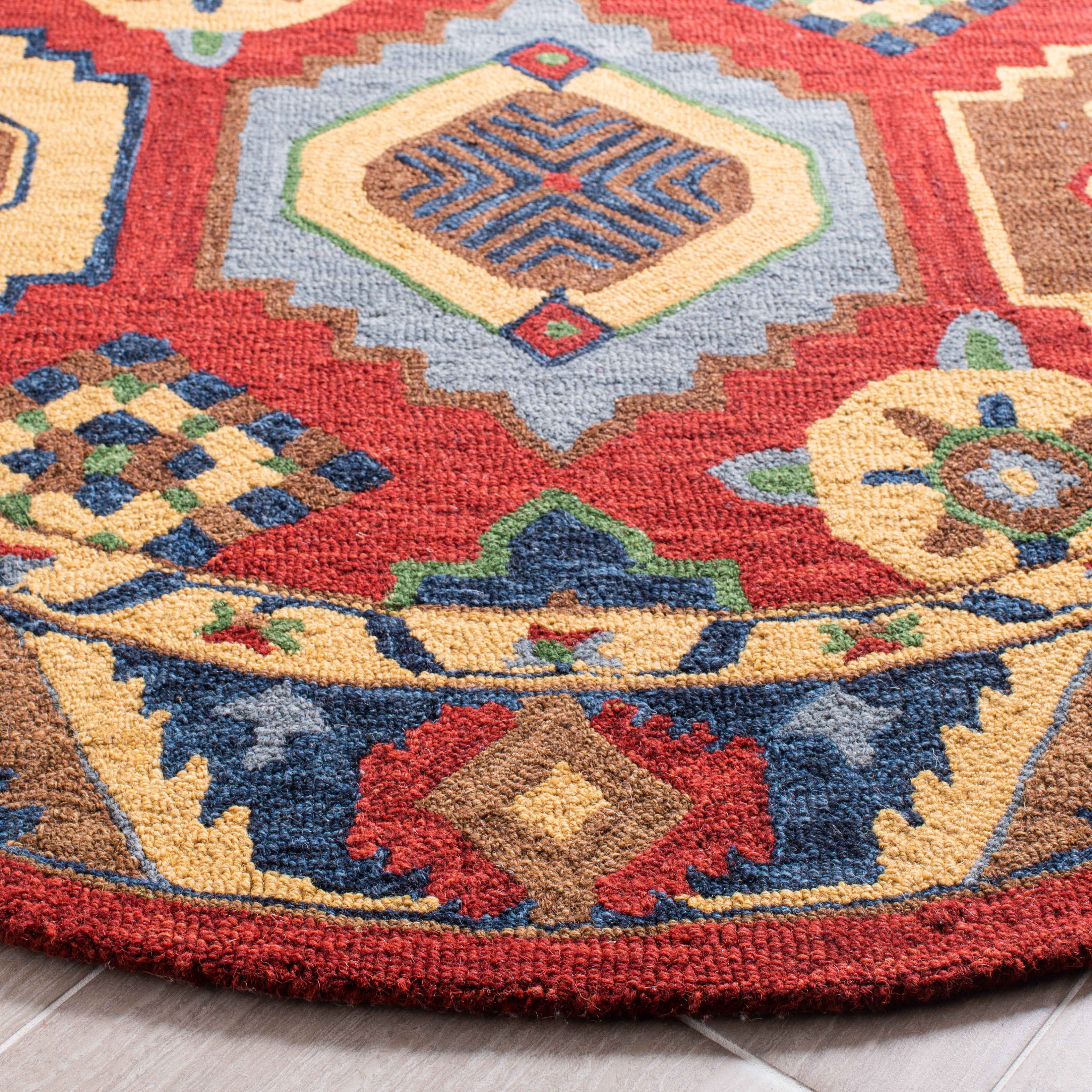 SAFAVIEH Heritage Fion Tribal Wool Area Rug, Red/Gold, 6' x 6' Round