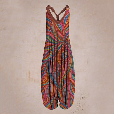 

Lastesso Women s Ethnic Style Print Harem Jumpsuit Strappy Wide Leg Overalls Bohemian Womens Jumpsuits And Rompers Loosefitting