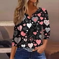 thumbnail image 2 of Womens Valentines Shirts Plus Size Holiday Button V Neck Tunic Tops Funny Love Heart Printed T-Shirts Casual 3/4 Sleeve Blouses Loose Three Quarter Length Pullover Black S, 2 of 6