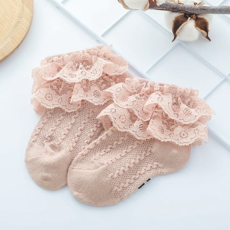 

Spring hue Baby Girls Double Lace Princess Socks Cute Cotton Short Socks for Infant Baby 6 Months - 5 Years Girls Solid Color Style Socks