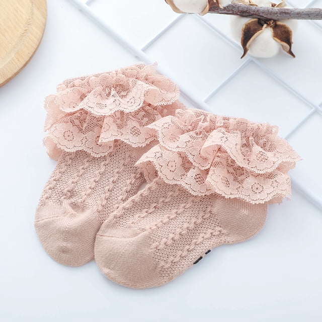 Kmbangi Baby Girls Lace Princess Socks Double Layer Ruffle Frill Solid Color Hosiery