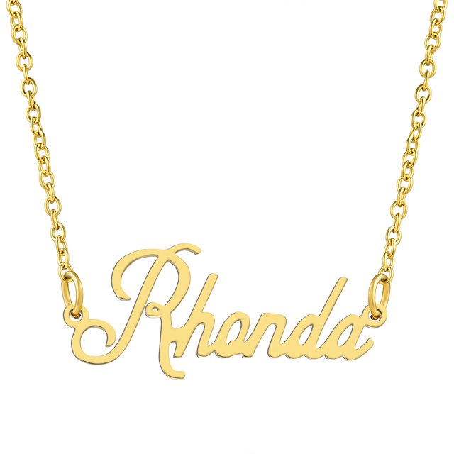 KISPER Collier Pendentif Prénom Personnalisé en Acier Inoxydable Plaqué Or 18K, Rhonda