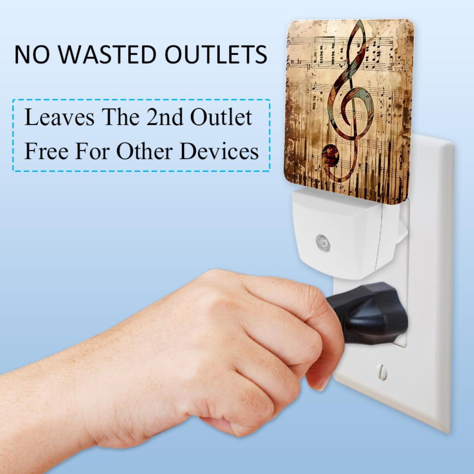 PhooArto Music Note Vintage Print Plug in LED Night Light Auto Sensor Dusk to Dawn Decorative Night for Bedroom, Bathroom, Kitchen, Hallway, Stairs, Baby's Room, Energy Saving