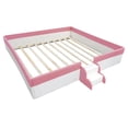 thumbnail image 5 of Harper & Bright Designs King Size Upholstered Daybed Frame with Fence and Stairs, MontessoriFloor Bed with Sturdy Slat Support, Pink+White, 5 of 12