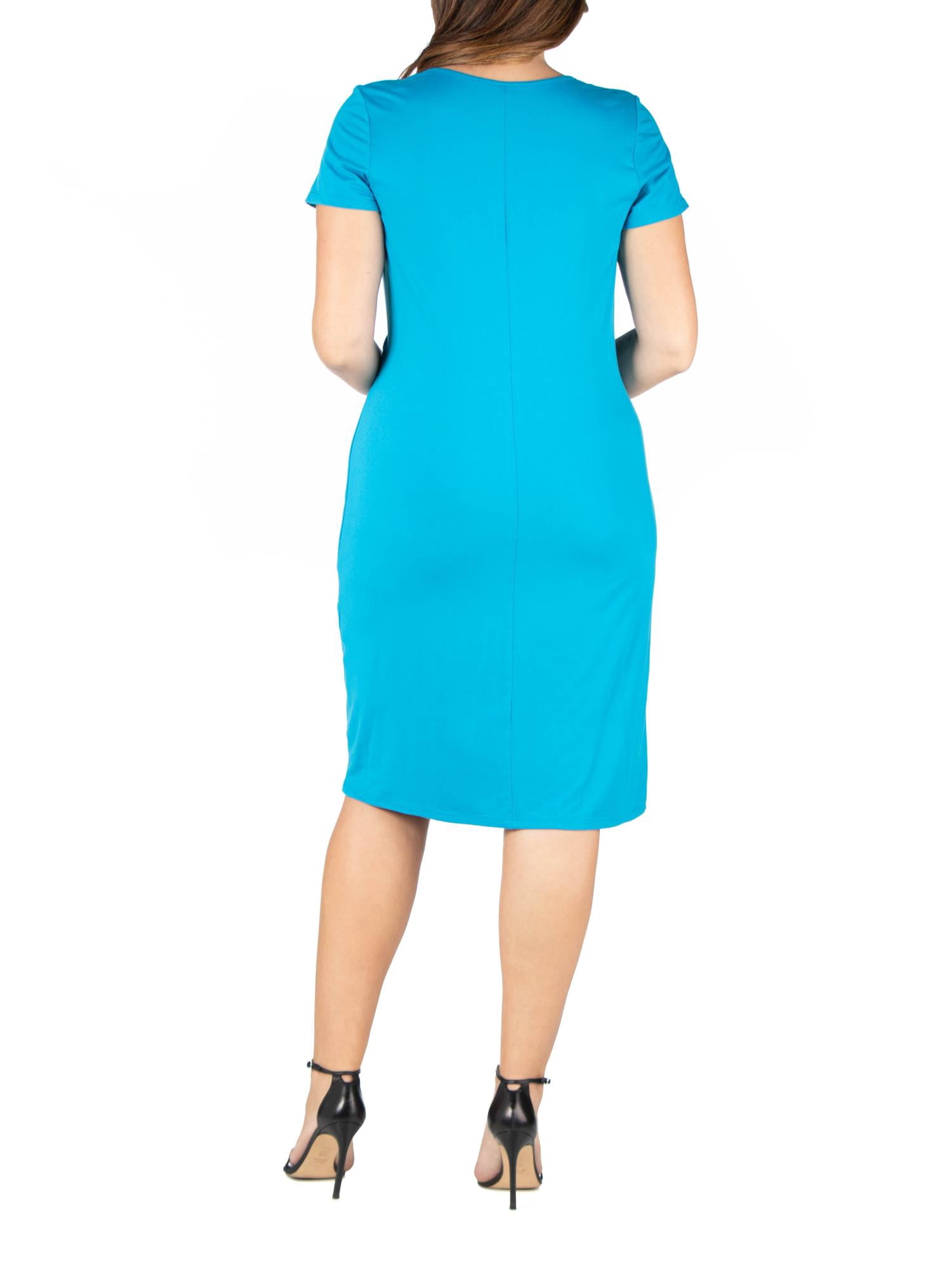 24seven Comfort Apparel Plus Size Short Sleeve V Neck Faux Wrap Dress