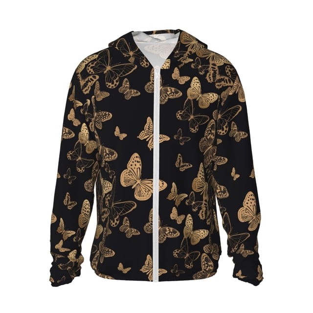 Vsdgher Sweat à Capuche Moderne Imprimé Papillon Doré pour Hommes Femmes, Manches Longues Protection Solaire Pêche pour Course Natation-TTG