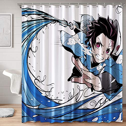 Demon Slayer Fabric Shower Curtain Set With 12 Hooks For Boys Bathroom Decor Waterproof Curtains 72 X Inch Com Demon Slayer Fabric Shower Curtain Set, Boy Bathroom Shower Curtains