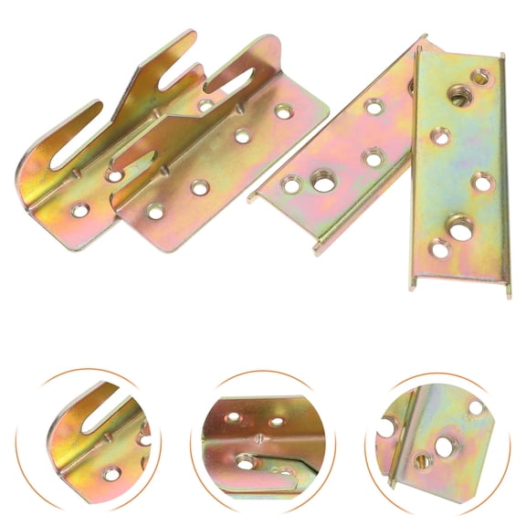 NICEXMAS 4pcs Bed Brackets for Bed Frame Iron Golden Universal Fit for Headboards Footboards Homeowners