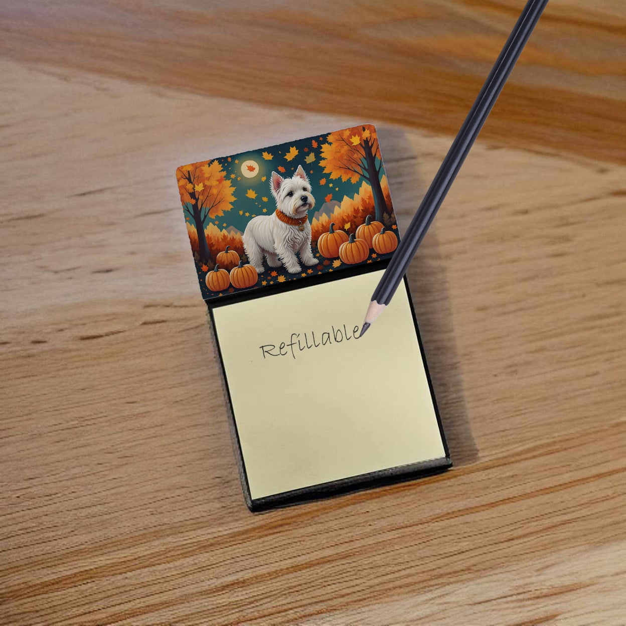 Westie Fall Sticky Note Holder 3.25 in x 5.25 in