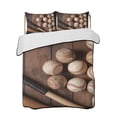 thumbnail image 2 of Baseball Queen Size Down Alternative Comforter, Lightweight Comforter Quilt Bedding Set with Pillow Shams Farmhouse Retro Sport Theme Brown Wooden Grain All Seasons Bed Comforter Duvet Insert 90"x96", 2 of 7