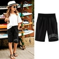 thumbnail image 2 of Tiny Harbor Girls Shorts Summer Thin Elastic Waist Letter Print Casual Pockets Bermuda Shorts Black 9-10Years, 2 of 4