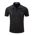 thumbnail image 4 of Giftesty Men Shirts,Men's Short-sleeved Cotton Denim Shirt Nostalgic Military Shirt, 4 of 8