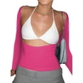 thumbnail image 3 of Wangsaura Women Trendy T-Shirt, Solid Color Long Sleeve Cutout Open Back Tops, 3 of 9