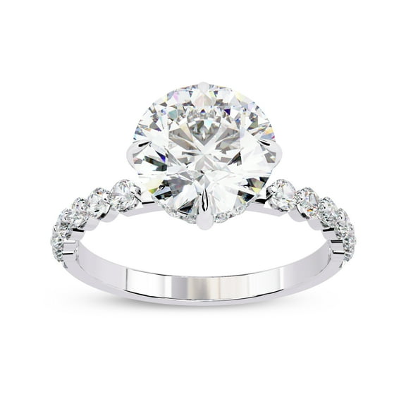 AFFY Hidden Halo Solitaire Engagement Ring for Women, 2.40 Carat (ctw) Round Cut Lab Grown Diamond Ring In 14K White Gold Over Sterling Silver F-G-H, SI Quality Ring Size-4