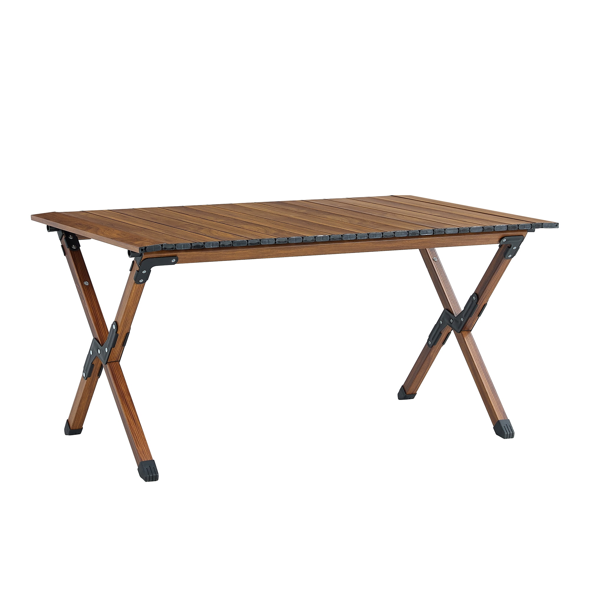 Folding Outdoor Table Lightweight Aluminum RollUp Rectangular Table Brown for Indoor Outdoor Camping Picnics Beach Backyard BBQ Party Patio