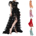 thumbnail image 5 of Fortune Women Tulle Skirt Solid Color Mesh Irregular Floor Length Party Skirt, 5 of 5