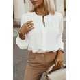 thumbnail image 4 of Women's White Crew Neck Gathered Stretch Cuff Shirt, 4 of 15