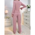 thumbnail image 5 of Women Pajama Lounge Sets Fall 2 Piece Outfits Ribbed Long Sleeve Matching PJ Set Sleepwear Loungewear Pink L, 5 of 9