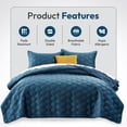 thumbnail image 3 of Moonlight20015 Velvet Quilt Set 3 Piece Geometric Pattern Embossed Bedspread Reversible 350GSM Soft Microfiber Comforter Navy Blue Full/Queen, 3 of 10