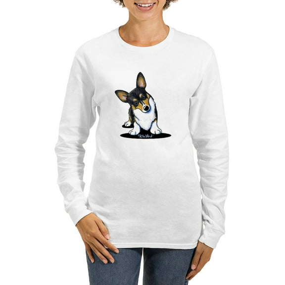 CafePress - Kiniart Tricolor Corgi Women's Long Sleeve T Shirt - Women's Long Sleeve Graphic Casual T-Shirt