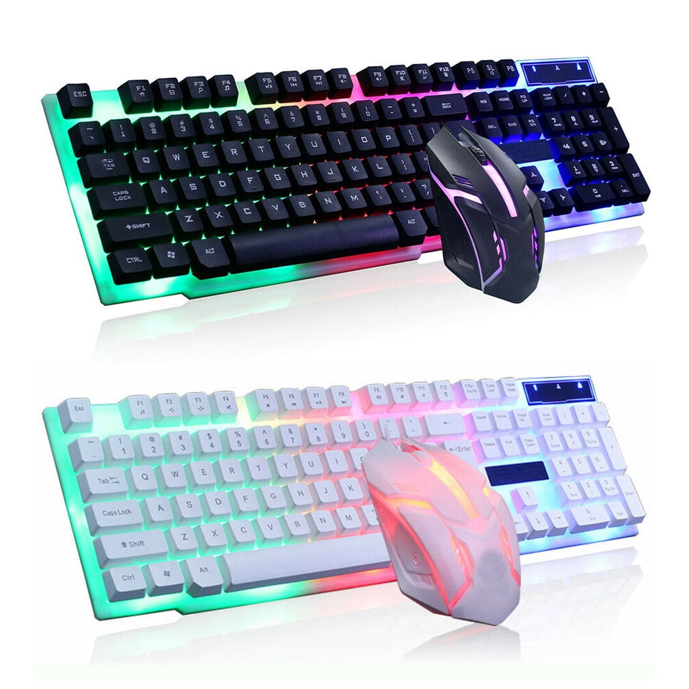 Wired Ergonomic Gaming LED Keyboard and Mouse, Multiple Color Rainbow