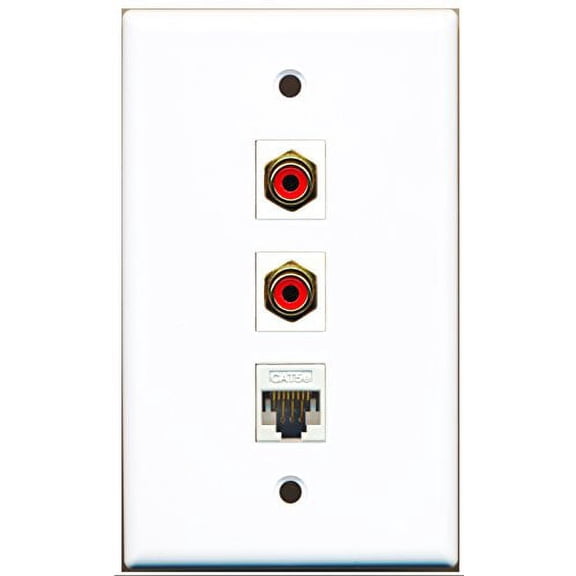 RiteAV - 2 Port RCA Red and 1 Port Cat5e Ethernet White Wall Plate