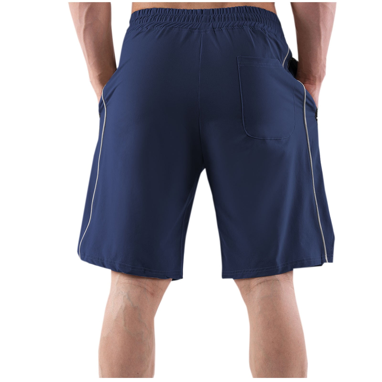 MIUOWANP Men's Sport Shorts with Zipper Pockets Solid Color