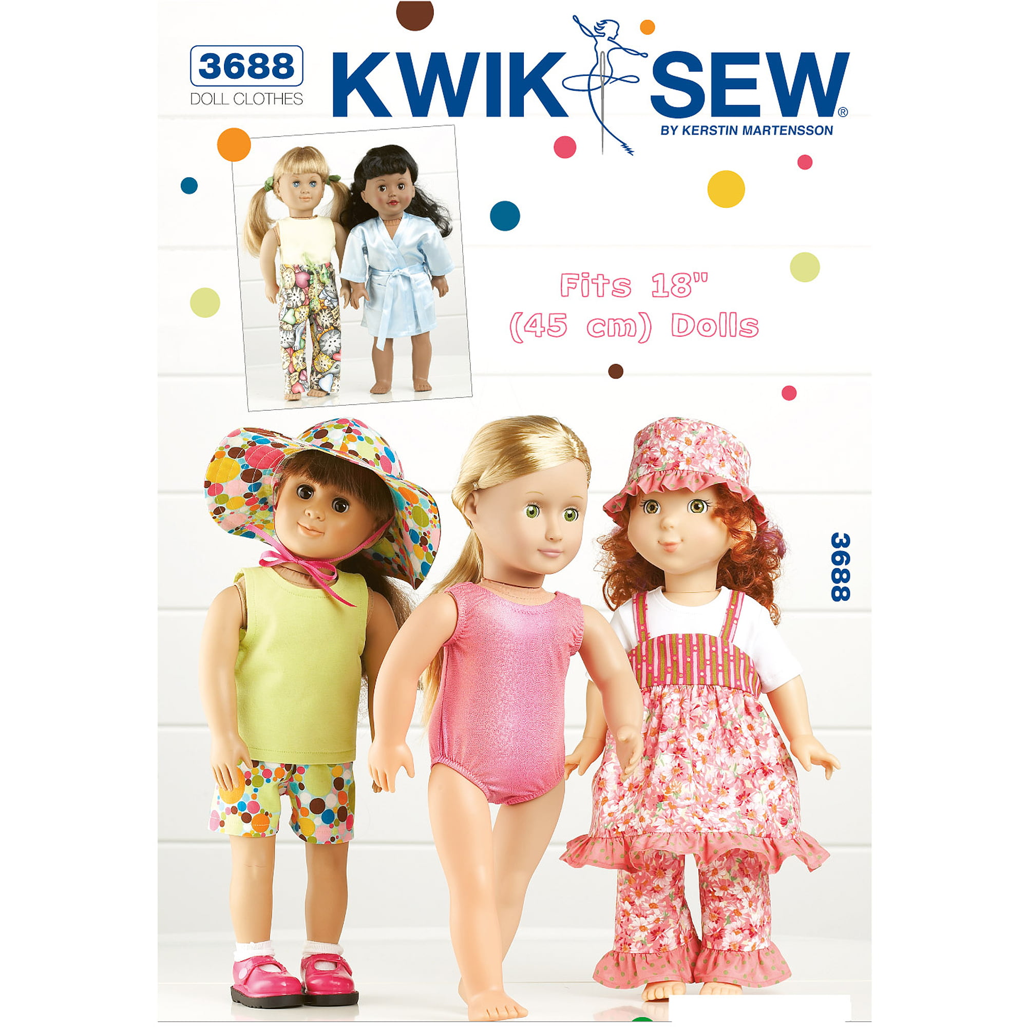 Size Fits 18-Inch Dolls Kwik Sew K2921 Dolls Clothes Sewing Pattern